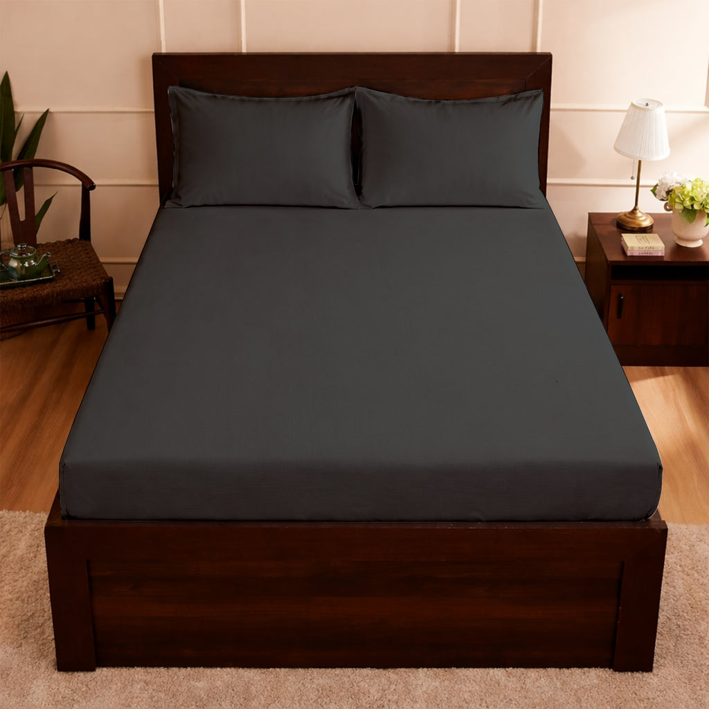 100% Cotton Feel Bedsheets 400 TC for Double Bed King Size (108 x108 Inch) with 2 Large Size Pillow Covers | Soft & Breathable | Wrinkle-Free | Premium Plain D.Grey Bedsheet