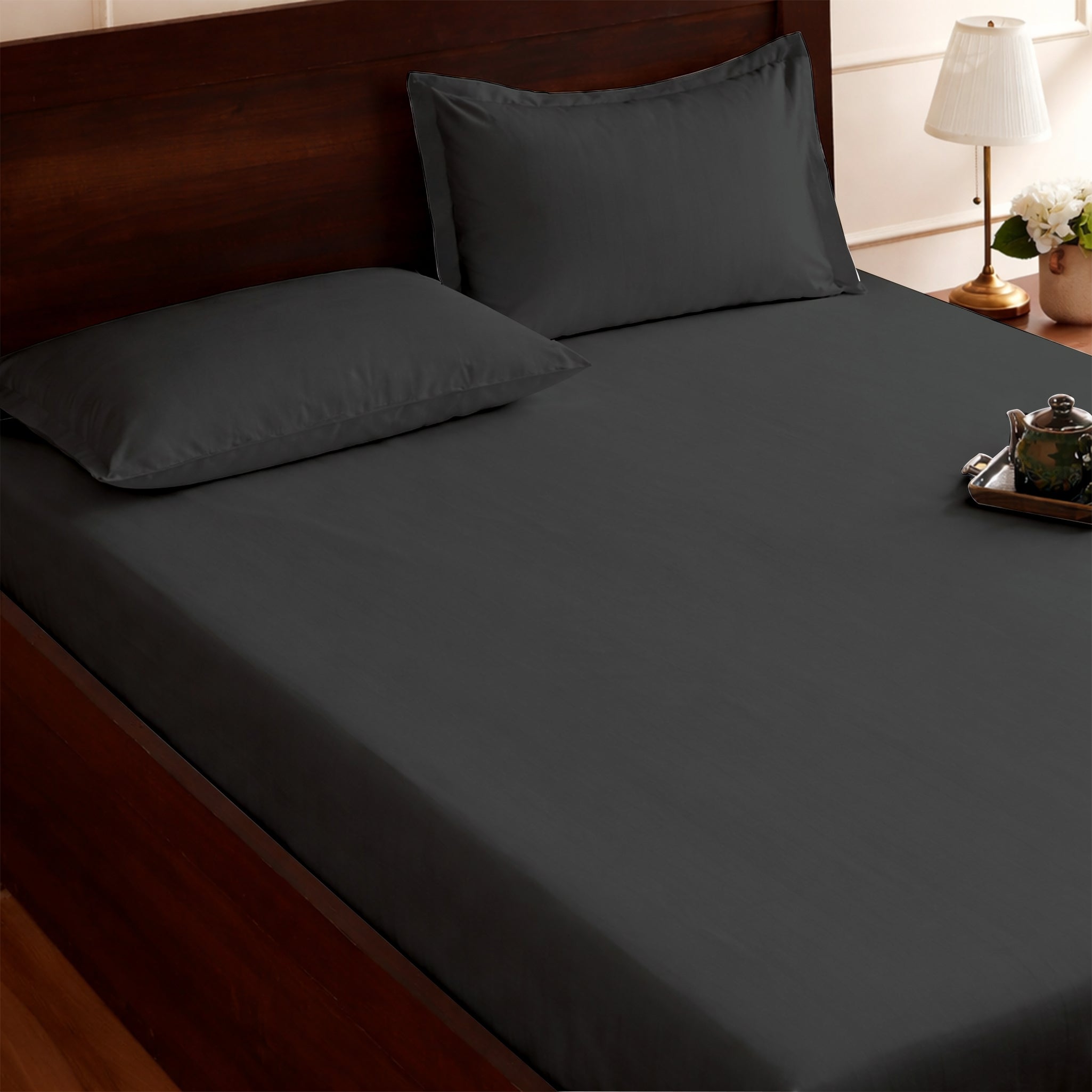 100% Cotton Feel Bedsheets 400 TC for Double Bed King Size (108 x108 Inch) with 2 Large Size Pillow Covers | Soft & Breathable | Wrinkle-Free | Premium Plain D.Grey Bedsheet