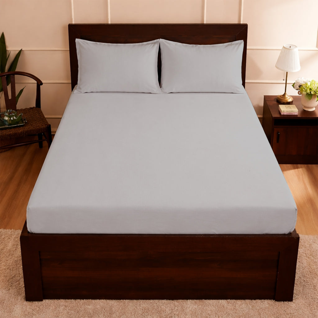 100% Cotton Feel Bedsheets 400 TC for Double Bed King Size (108 x108 Inch) with 2 Large Size Pillow Covers | Soft & Breathable | Wrinkle-Free | Premium Plain L.grey Bedsheet