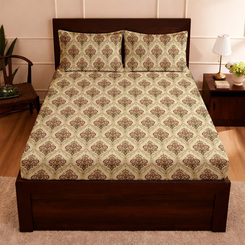 Raymond 100% Cotton Feel Bedsheets 200 TC for Double Bed King Size (108 x108 Inch) with 2 Large Size Pillow Covers | Soft and Breathable | Wrinkle-Free | Premium Printed Design Royal Green