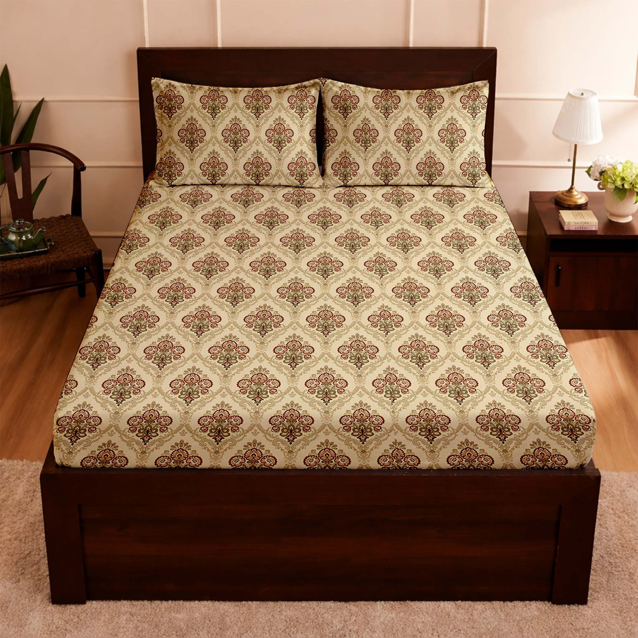 Raymond 100% Cotton Feel Bedsheets 200 TC for Double Bed King Size (108 x108 Inch) with 2 Large Size Pillow Covers | Soft and Breathable | Wrinkle-Free | Premium Printed Design Royal Green