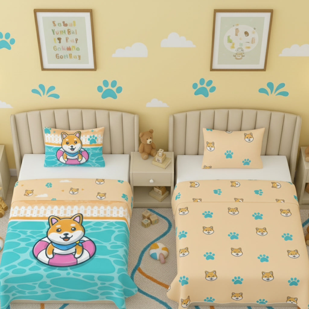 Kids Cartoon Print Reversible Dohar Soft Cotton Baby Blanket, 2-in-1 Double Sided Design, Lightweight Summer / AC Cotton Blanket for Babies, Toddlers & Kids | Breathable Blanket | 52"x73" Inches