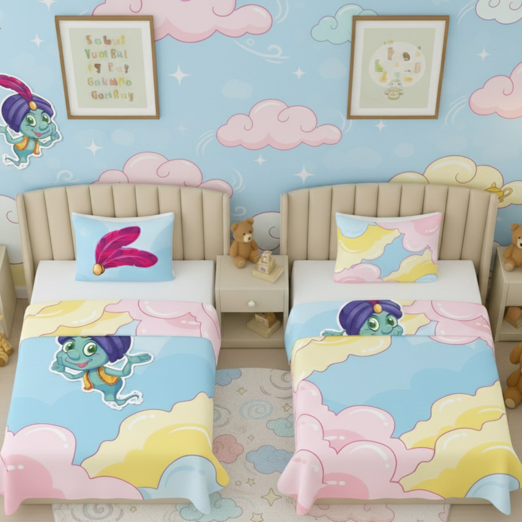Kids Cartoon Print Reversible Dohar Soft Cotton Baby Blanket, 2-in-1 Double Sided Design, Lightweight Summer / AC Cotton Blanket for Babies, Toddlers & Kids | Breathable Blanket | 52"x73" Inches