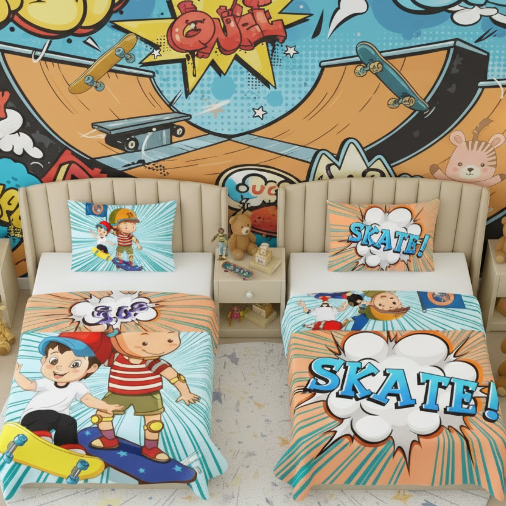 Kids Cartoon Print Reversible Dohar Soft Cotton Baby Blanket, 2-in-1 Double Sided Design, Lightweight Summer / AC Cotton Blanket for Babies, Toddlers & Kids | Breathable Blanket | 52"x73" Inches