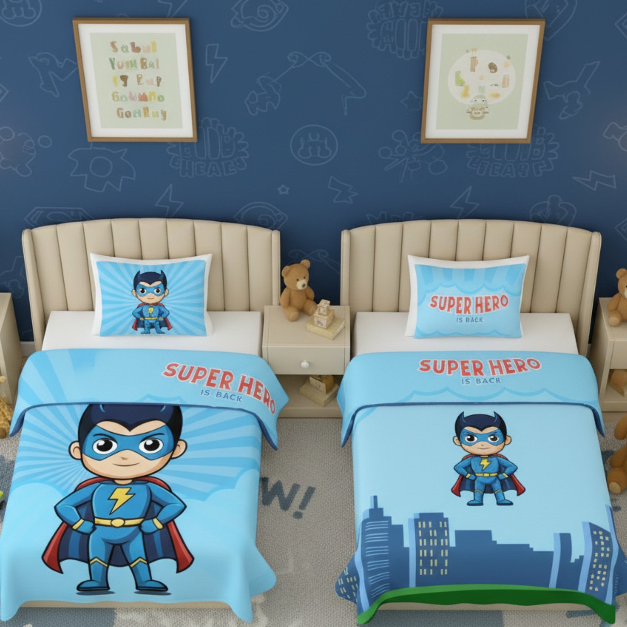 Kids Cartoon Print Reversible Dohar Soft Cotton Baby Blanket, 2-in-1 Double Sided Design, Lightweight Summer / AC Cotton Blanket for Babies, Toddlers & Kids | Breathable Blanket | 52"x73" Inches