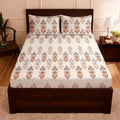 Raymond 100% Cotton Feel Bedsheets 200 TC for Double Bed King Size (108 x108 Inch) with 2 Large Size Pillow Covers | Soft and Breathable | Wrinkle-Free | Premium Printed Design Gold and White Floral