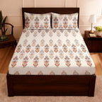 Raymond 100% Cotton Feel Bedsheets 200 TC for Double Bed King Size (108 x108 Inch) with 2 Large Size Pillow Covers | Soft and Breathable | Wrinkle-Free | Premium Printed Design Gold and White Floral