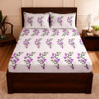 Raymond 100% Cotton Feel Bedsheets 200 TC for Double Bed King Size (108 x108 Inch) with 2 Large Size Pillow Covers | Soft & Breathable | Wrinkle-Free | Premium Printed Design Purple & Green