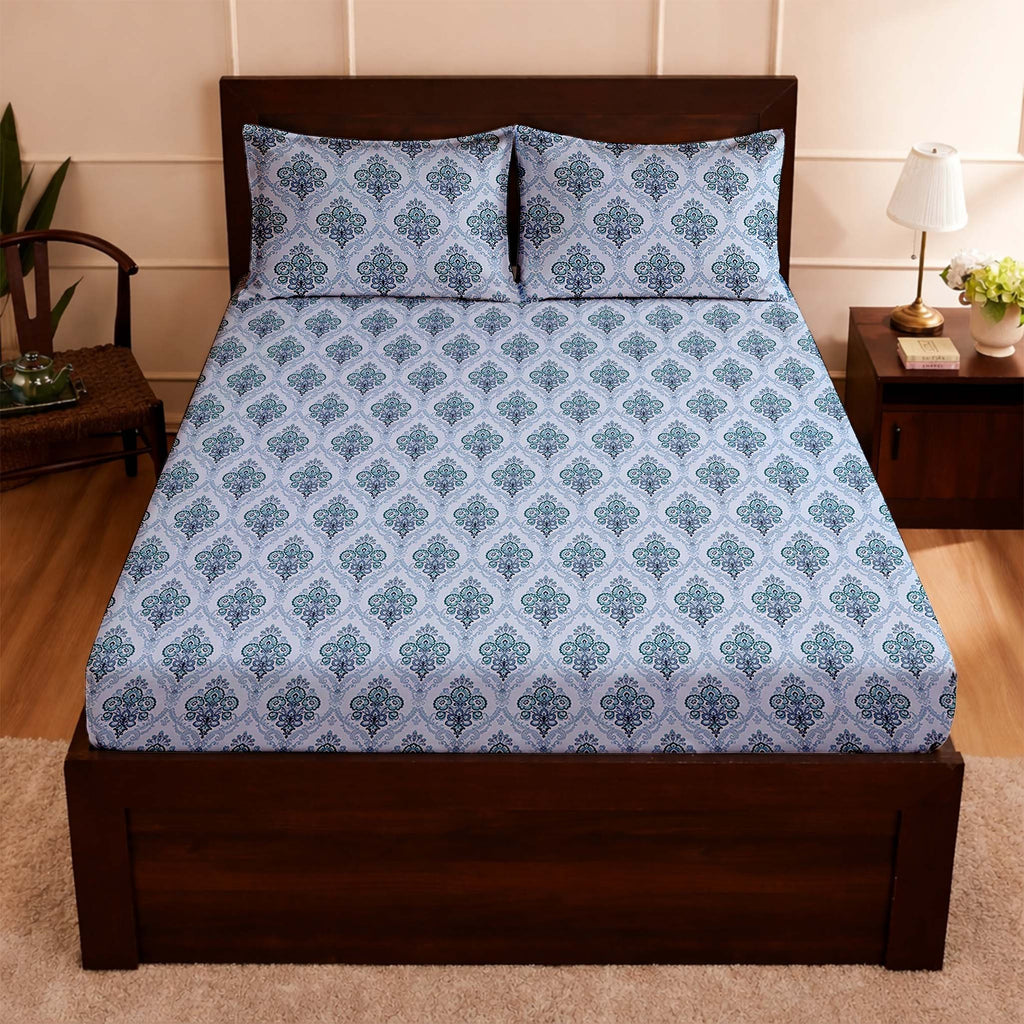 Raymond 100% Cotton Feel Bedsheets 200 TC for Double Bed King Size (108 x108 Inch) with 2 Large Size Pillow Covers | Soft and Breathable | Wrinkle-Free | Premium Printed Design Royal Blue