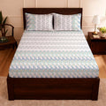 Raymond 100% Cotton Feel Bedsheets 200 TC for Double Bed King Size (108 x108 Inch) with 2 Large Size Pillow Covers | Soft and Breathable | Wrinkle-Free | Premium Printed Design Blue Leaf and White