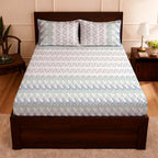 Raymond 100% Cotton Feel Bedsheets 200 TC for Double Bed King Size (108 x108 Inch) with 2 Large Size Pillow Covers | Soft and Breathable | Wrinkle-Free | Premium Printed Design Blue Leaf and White
