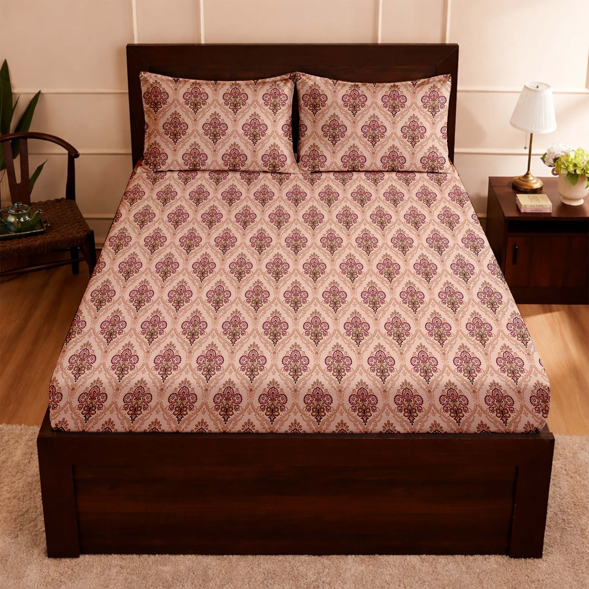 Raymond 100% Cotton Feel Bedsheets 200 TC for Double Bed King Size (108 x108 Inch) with 2 Large Size Pillow Covers | Soft and Breathable | Wrinkle-Free | Premium Printed Design Royal Maroon