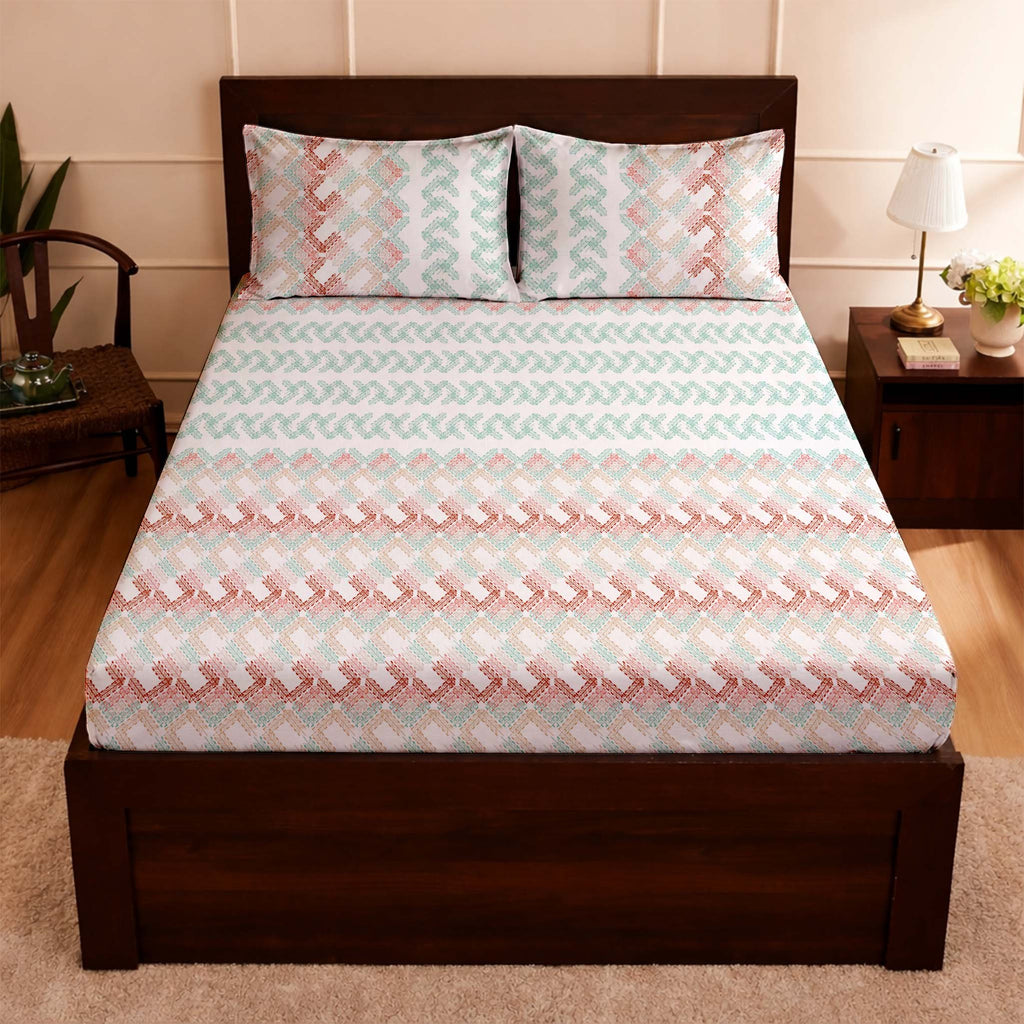 Raymond 100% Cotton Feel Bedsheets 200 TC for Double Bed King Size (108 x108 Inch) with 2 Large Size Pillow Covers | Soft and Breathable | Wrinkle-Free | Premium Printed Design Rose Leaf and White