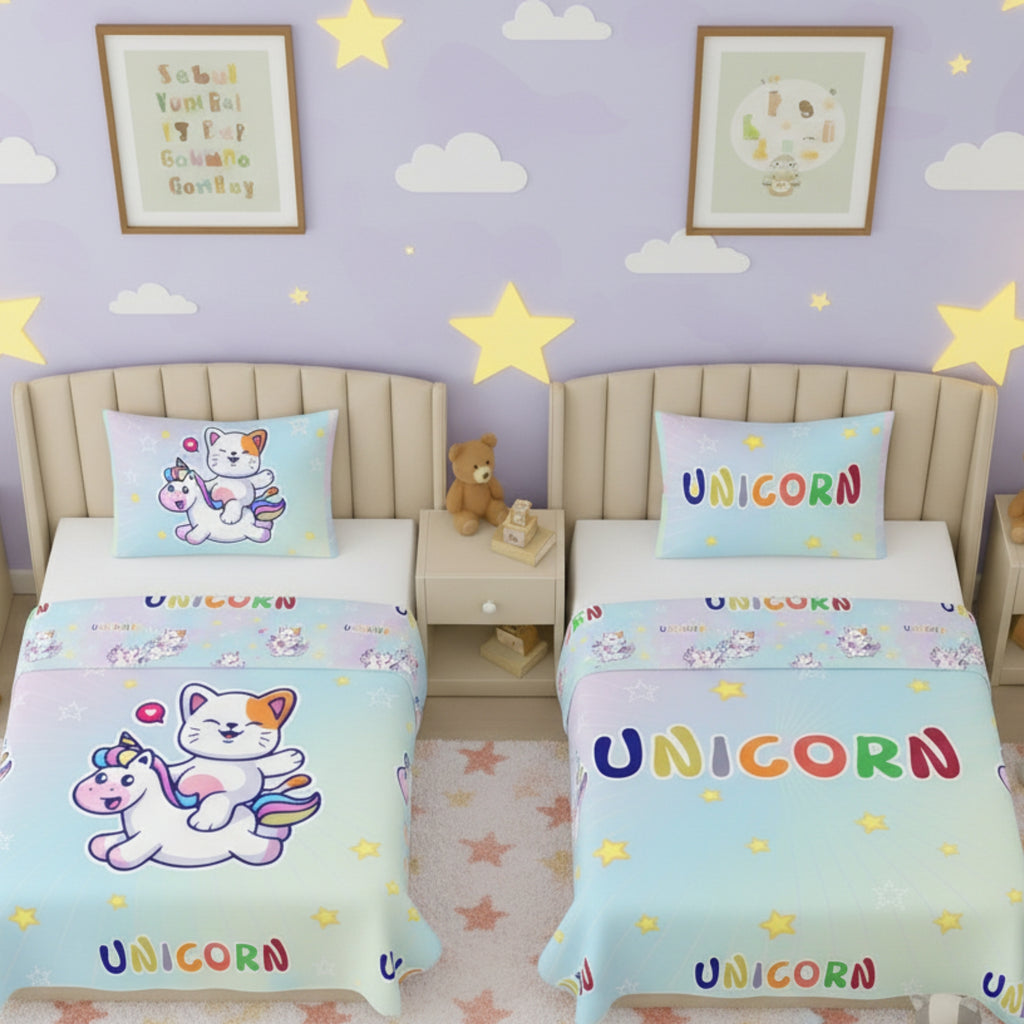 Kids Cartoon Print Reversible Dohar Soft Cotton Baby Blanket, 2-in-1 Double Sided Design, Lightweight Summer / AC Cotton Blanket for Babies, Toddlers & Kids | Breathable Blanket | 52"x73" Inches