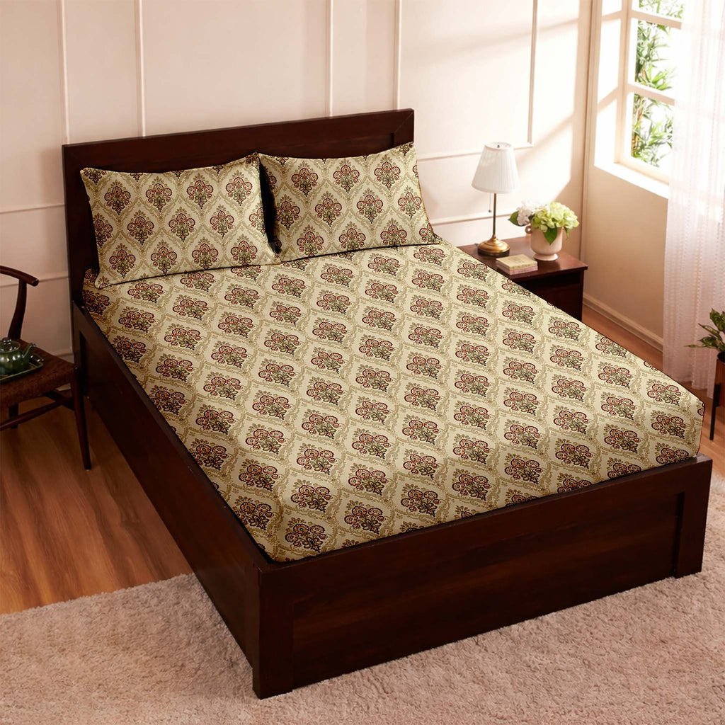 Raymond 100% Cotton Feel Bedsheets 200 TC for Double Bed King Size (108 x108 Inch) with 2 Large Size Pillow Covers | Soft and Breathable | Wrinkle-Free | Premium Printed Design Royal Green