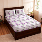 Raymond 100% Cotton Feel Bedsheets 200 TC for Double Bed King Size (108 x108 Inch) with 2 Large Size Pillow Covers | Soft & Breathable | Wrinkle-Free | Premium Printed Design Purple & Green