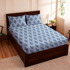 Raymond 100% Cotton Feel Bedsheets 200 TC for Double Bed King Size (108 x108 Inch) with 2 Large Size Pillow Covers | Soft and Breathable | Wrinkle-Free | Premium Printed Design Royal Blue