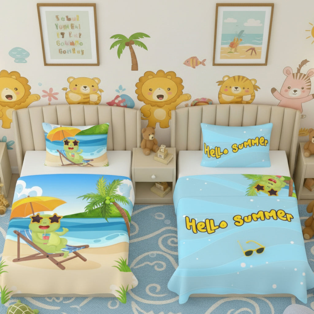 Kids Cartoon Print Reversible Dohar Soft Cotton Baby Blanket, 2-in-1 Double Sided Design, Lightweight Summer / AC Cotton Blanket for Babies, Toddlers & Kids | Breathable Blanket | 52"x73" Inches