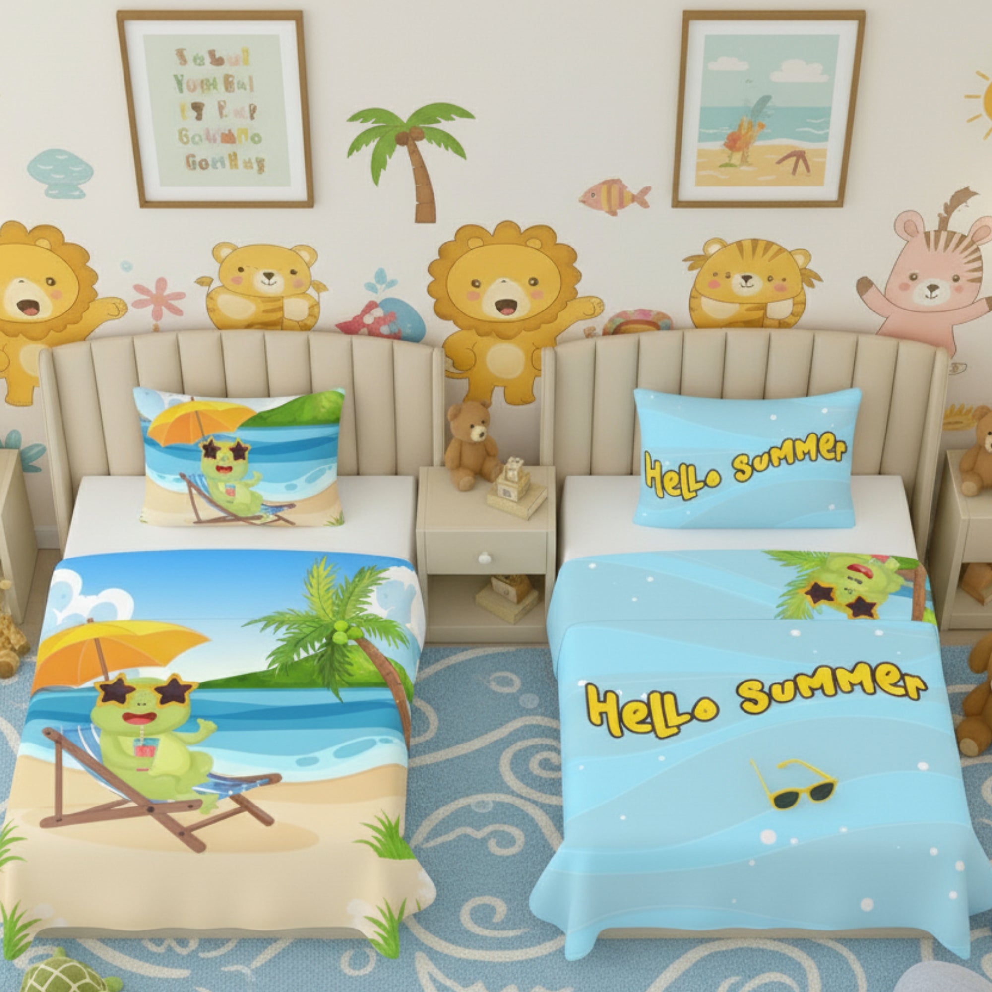 Kids Cartoon Print Reversible Dohar Soft Cotton Baby Blanket, 2-in-1 Double Sided Design, Lightweight Summer / AC Cotton Blanket for Babies, Toddlers & Kids | Breathable Blanket | 52"x73" Inches
