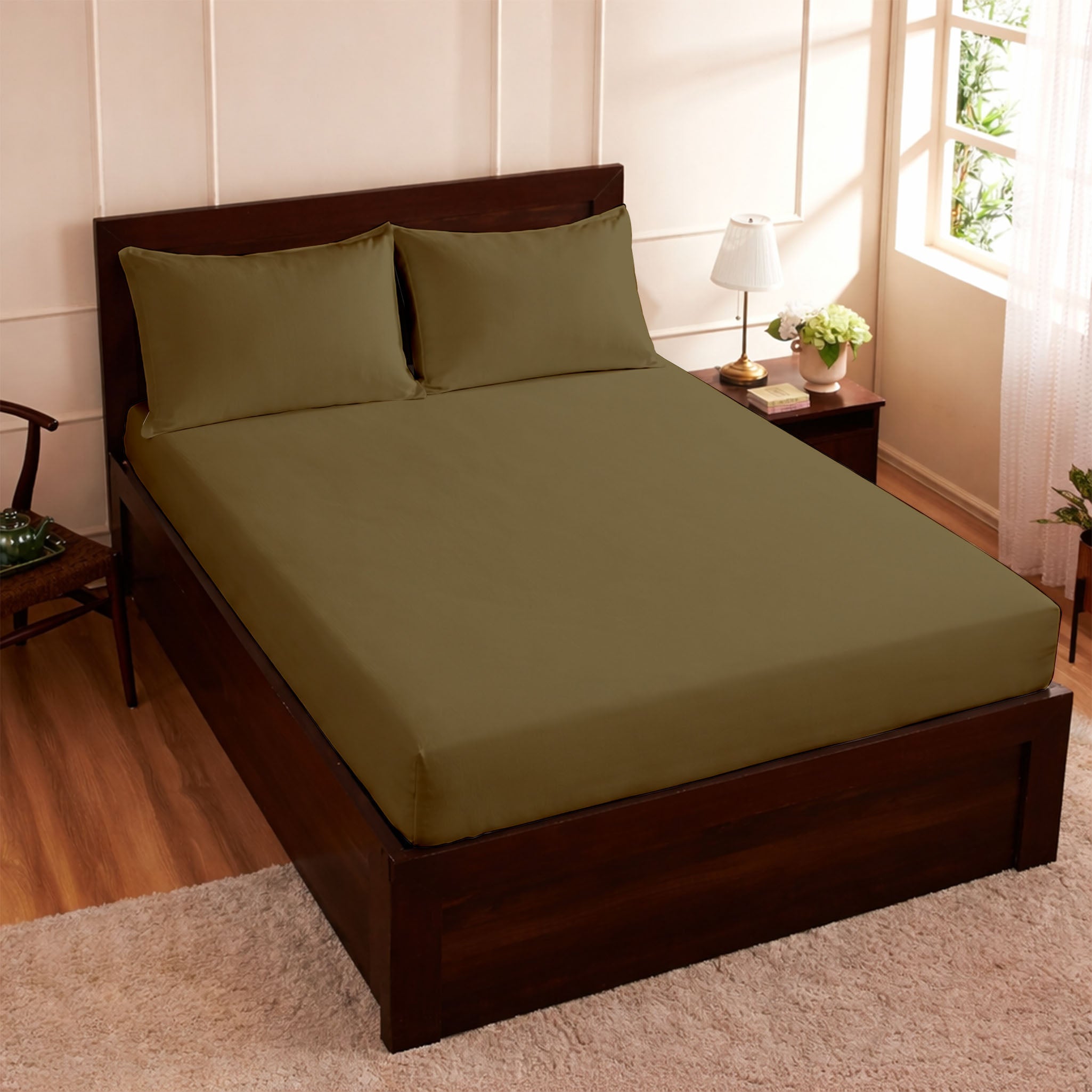 100% Cotton Feel Bedsheets 400 TC for Double Bed King Size (108 x108 Inch) with 2 Large Size Pillow Covers | Soft & Breathable | Wrinkle-Free | Premium Plain Beige Bedsheet
