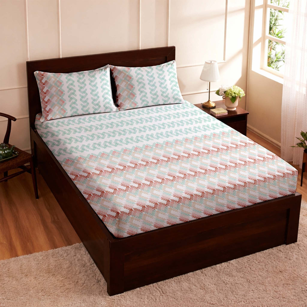 Raymond 100% Cotton Feel Bedsheets 200 TC for Double Bed King Size (108 x108 Inch) with 2 Large Size Pillow Covers | Soft and Breathable | Wrinkle-Free | Premium Printed Design Rose Leaf and White