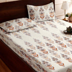 Raymond 100% Cotton Feel Bedsheets 200 TC for Double Bed King Size (108 x108 Inch) with 2 Large Size Pillow Covers | Soft and Breathable | Wrinkle-Free | Premium Printed Design Gold and White Floral
