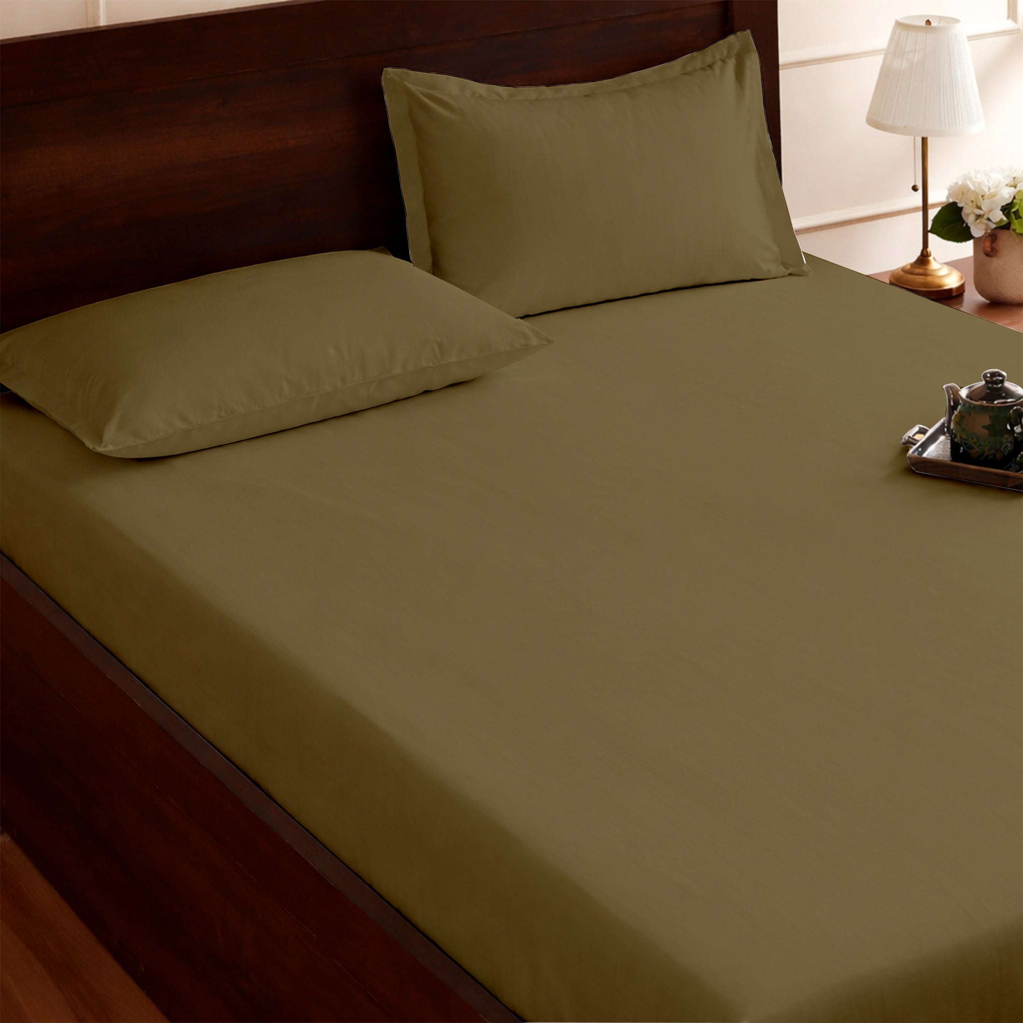 100% Cotton Feel Bedsheets 400 TC for Double Bed King Size (108 x108 Inch) with 2 Large Size Pillow Covers | Soft & Breathable | Wrinkle-Free | Premium Plain Beige Bedsheet