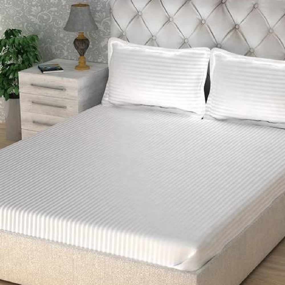 White Satin Stripe Fitted Bedsheets | Luxury Hotel Style Bedding