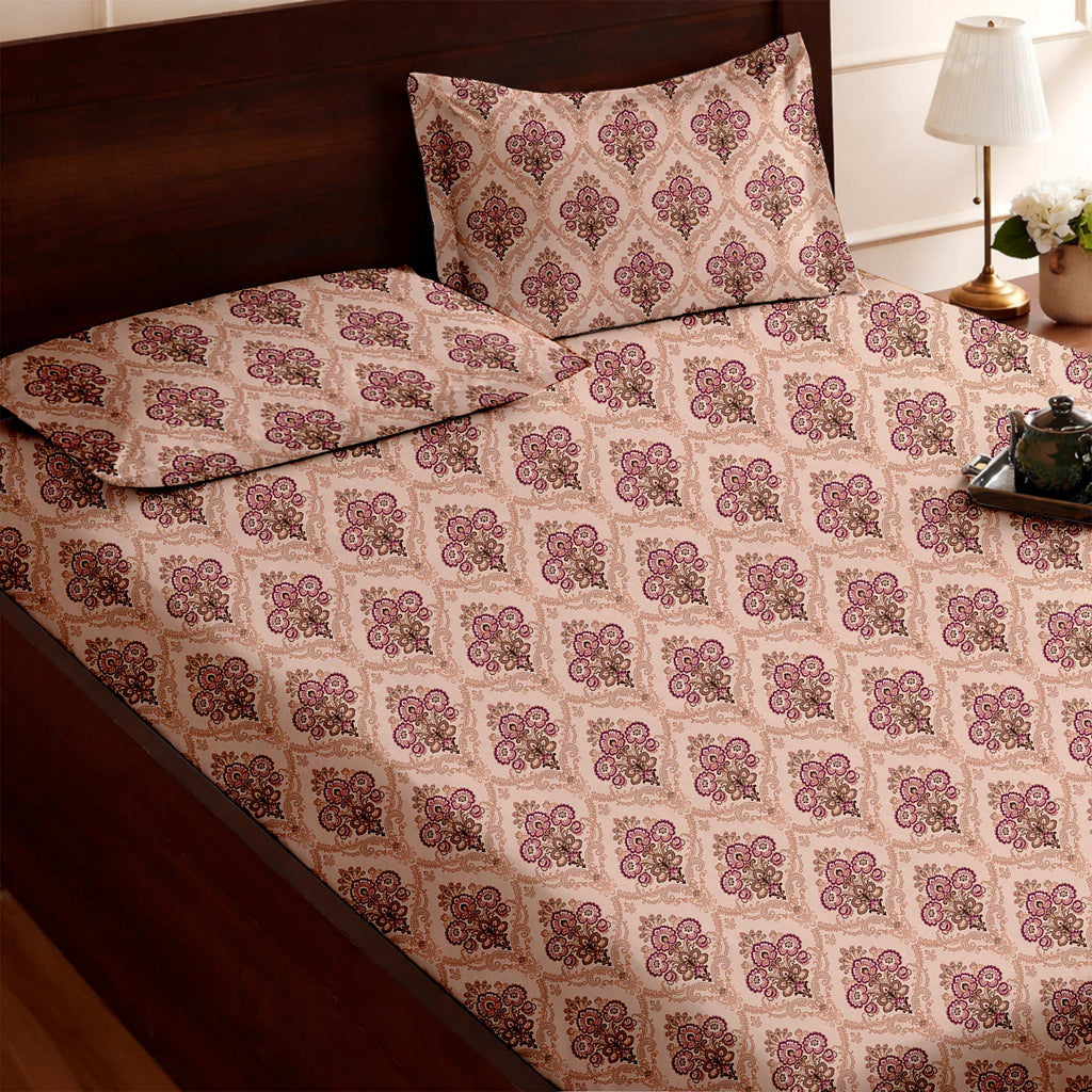 Raymond 100% Cotton Feel Bedsheets 200 TC for Double Bed King Size (108 x108 Inch) with 2 Large Size Pillow Covers | Soft and Breathable | Wrinkle-Free | Premium Printed Design Royal Maroon