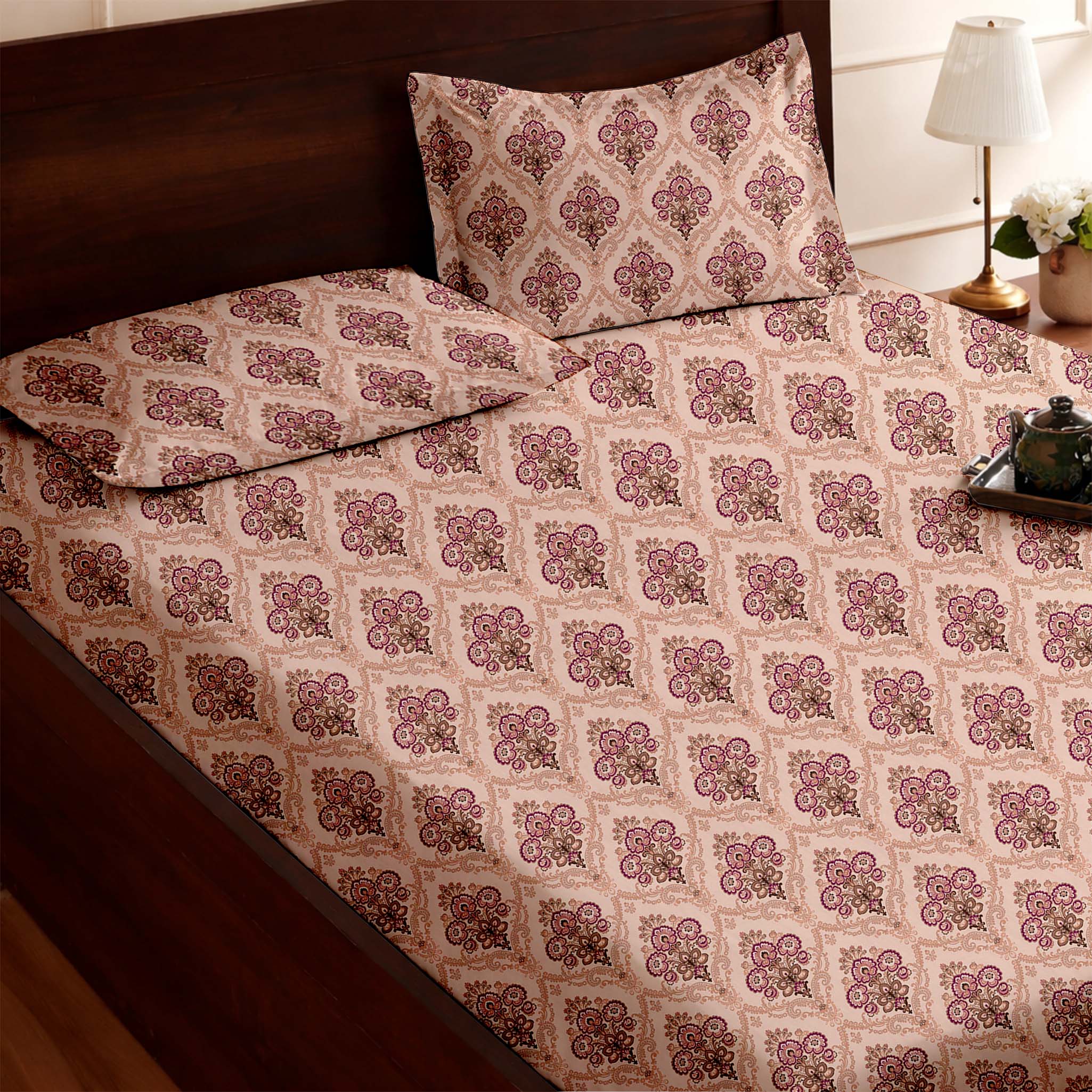 Raymond 100% Cotton Feel Bedsheets 200 TC for Double Bed King Size (108 x108 Inch) with 2 Large Size Pillow Covers | Soft and Breathable | Wrinkle-Free | Premium Printed Design Royal Maroon