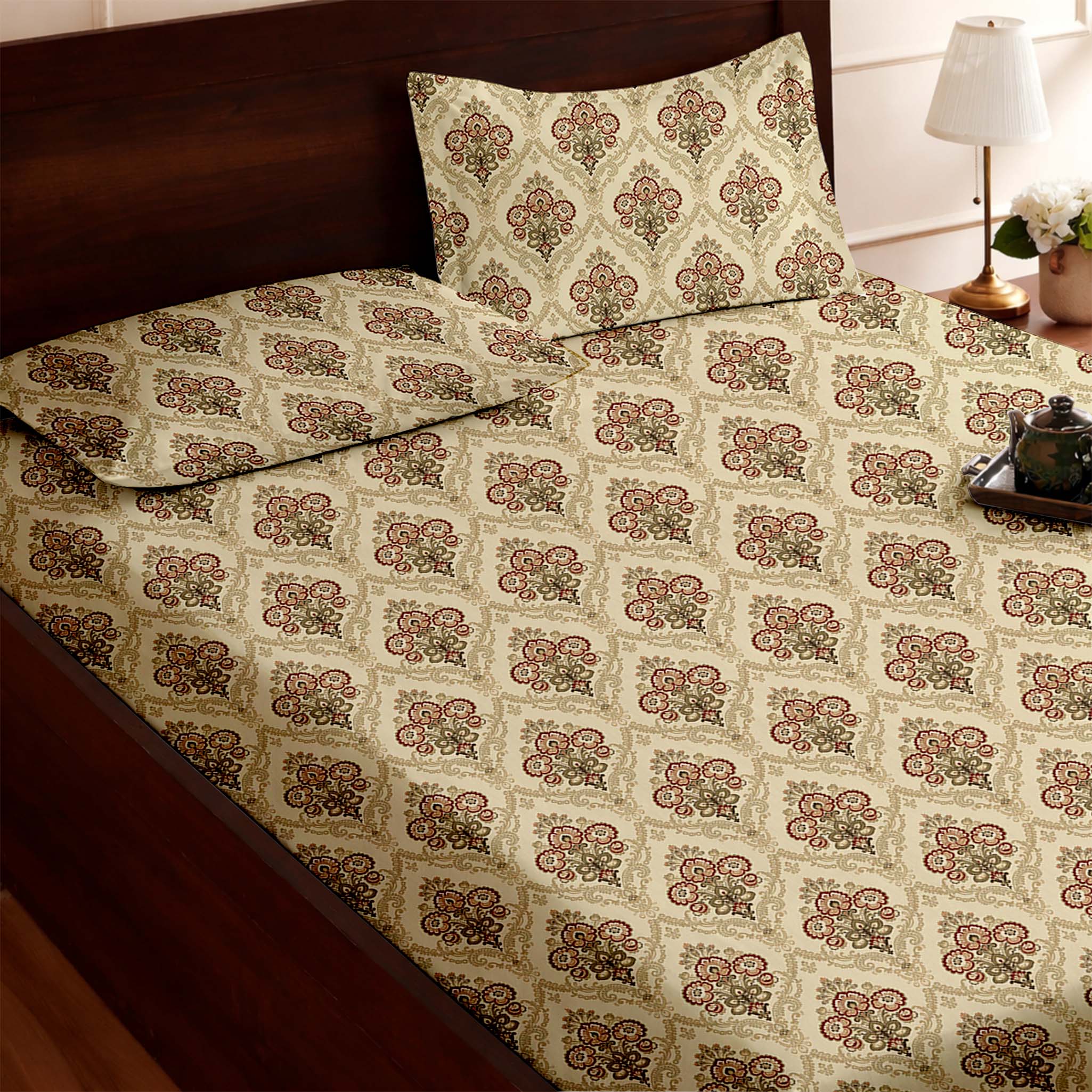Raymond 100% Cotton Feel Bedsheets 200 TC for Double Bed King Size (108 x108 Inch) with 2 Large Size Pillow Covers | Soft and Breathable | Wrinkle-Free | Premium Printed Design Royal Green