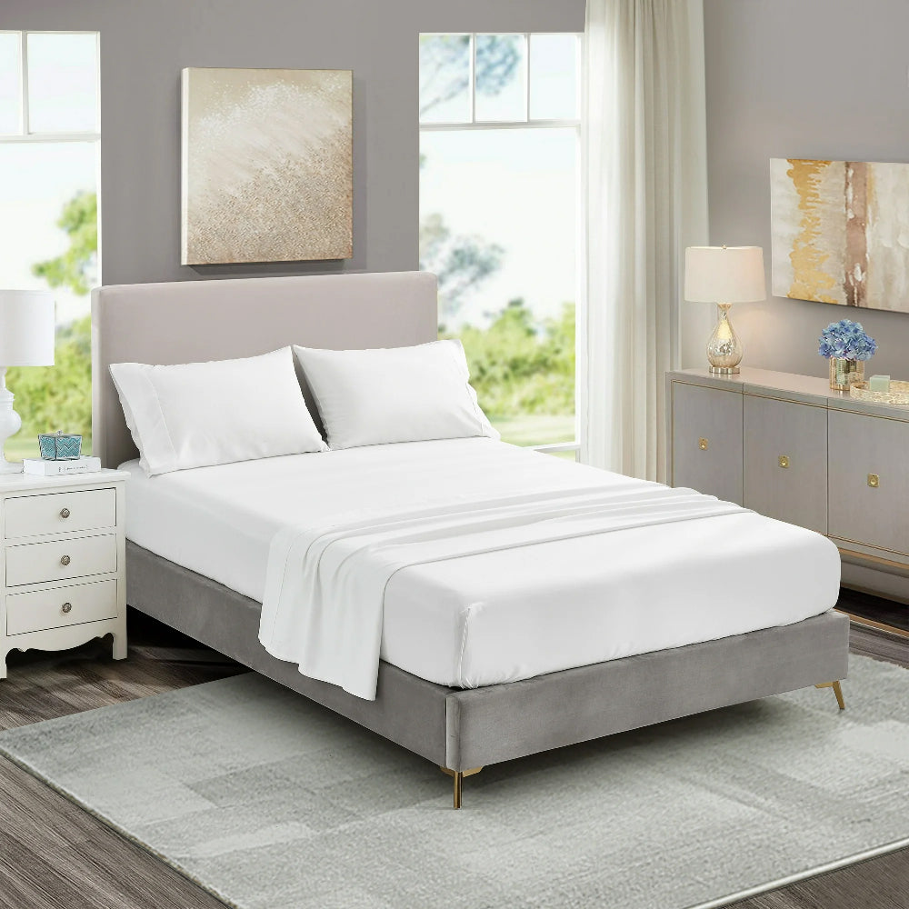 White Satin Fitted Bedsheet | Soft Luxury Plain Elastic Bed Sheet