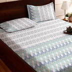 Raymond 100% Cotton Feel Bedsheets 200 TC for Double Bed King Size (108 x108 Inch) with 2 Large Size Pillow Covers | Soft and Breathable | Wrinkle-Free | Premium Printed Design Blue Leaf and White