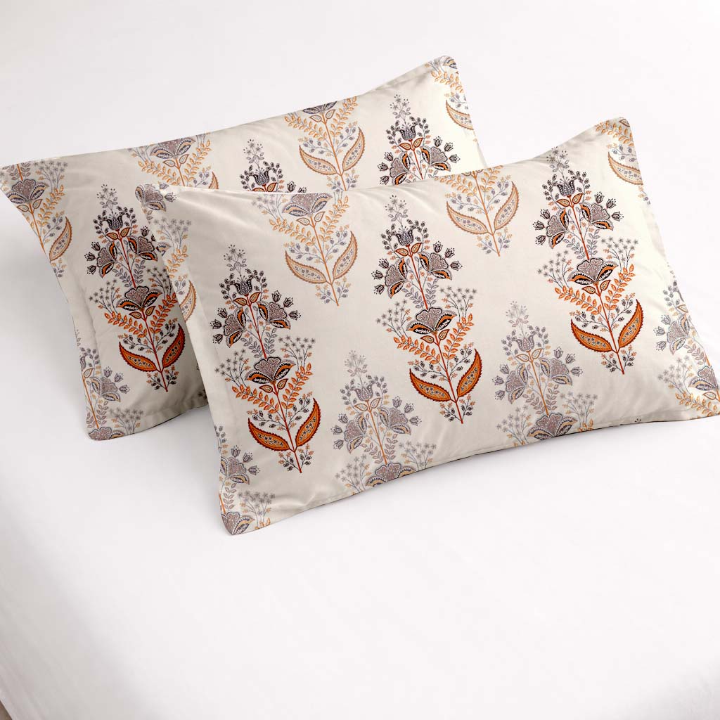 Raymond 100% Cotton Feel Bedsheets 200 TC for Double Bed King Size (108 x108 Inch) with 2 Large Size Pillow Covers | Soft and Breathable | Wrinkle-Free | Premium Printed Design Gold and White Floral