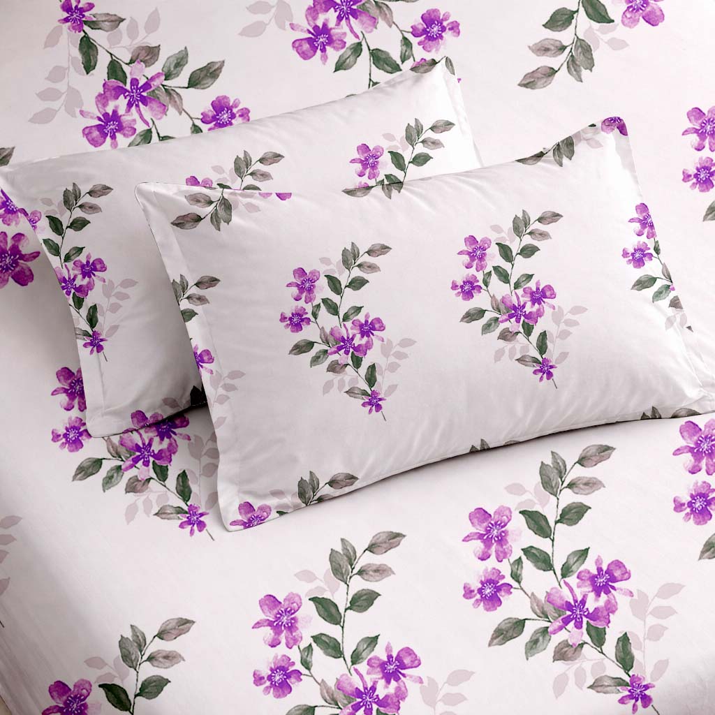 Raymond 100% Cotton Feel Bedsheets 200 TC for Double Bed King Size (108 x108 Inch) with 2 Large Size Pillow Covers | Soft & Breathable | Wrinkle-Free | Premium Printed Design Purple & Green