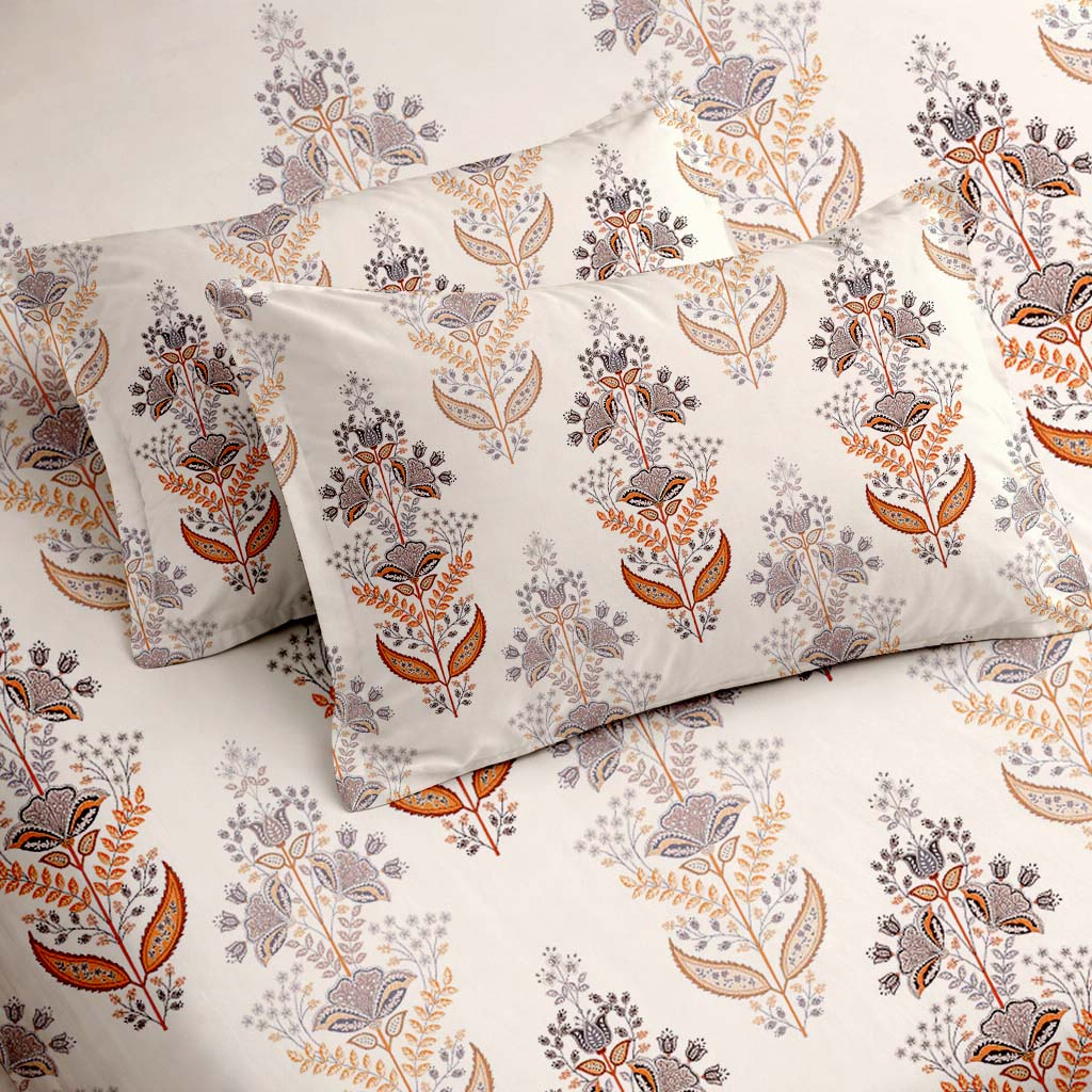 Raymond 100% Cotton Feel Bedsheets 200 TC for Double Bed King Size (108 x108 Inch) with 2 Large Size Pillow Covers | Soft and Breathable | Wrinkle-Free | Premium Printed Design Gold and White Floral