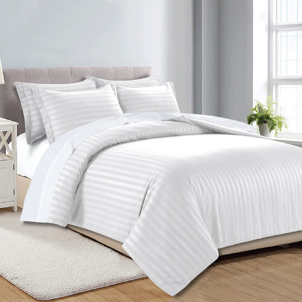 White Satin Stripe Duvet Cover | Luxury Hotel Style Bedding