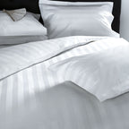 White Satin Stripe Flat Bedsheet | Elegant Hotel Style Luxury Bedding