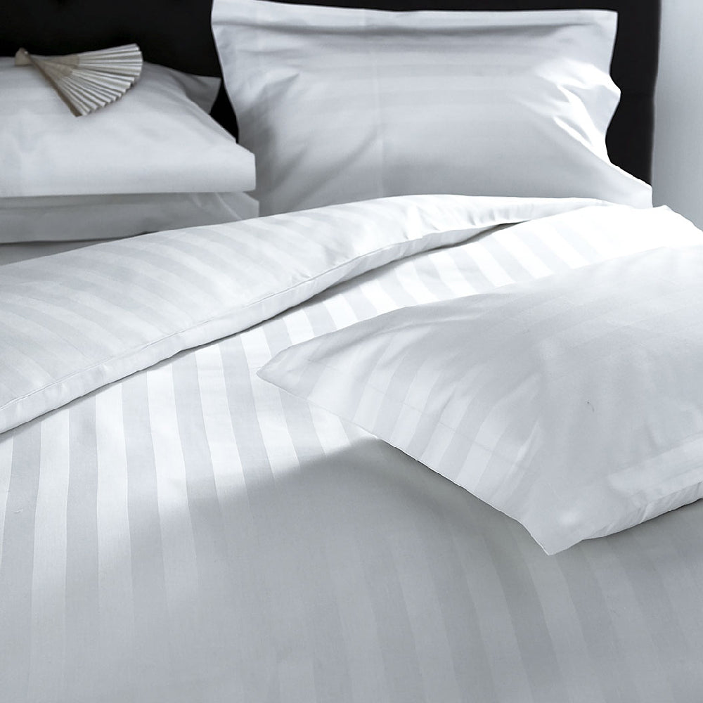 White Satin Stripe Flat Bedsheet | Elegant Hotel Style Luxury Bedding