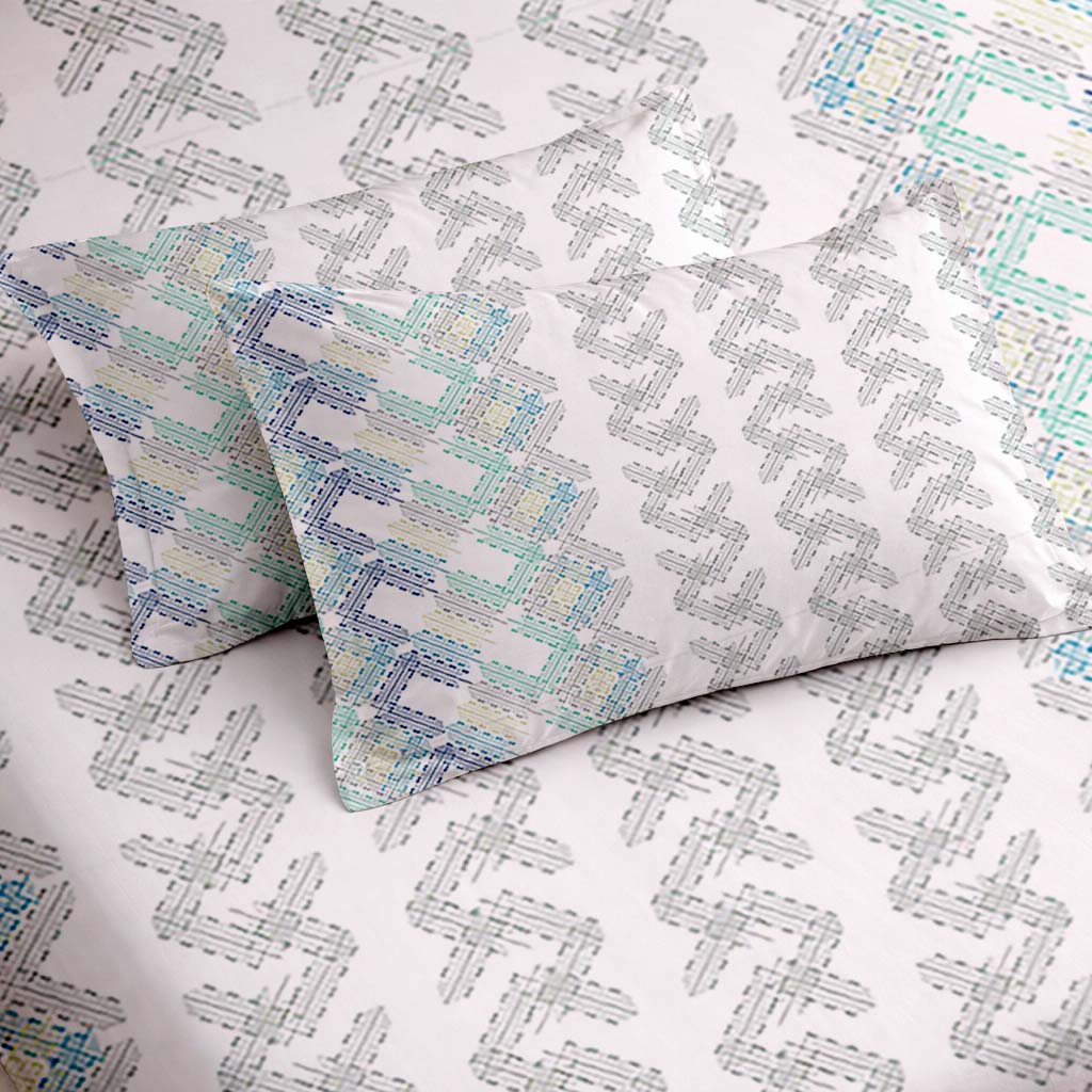 Raymond 100% Cotton Feel Bedsheets 200 TC for Double Bed King Size (108 x108 Inch) with 2 Large Size Pillow Covers | Soft and Breathable | Wrinkle-Free | Premium Printed Design Blue Leaf and White