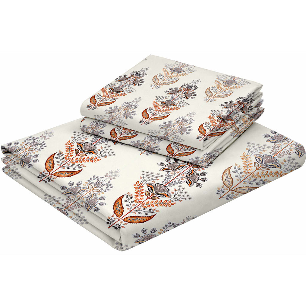 Raymond 100% Cotton Feel Bedsheets 200 TC for Double Bed King Size (108 x108 Inch) with 2 Large Size Pillow Covers | Soft and Breathable | Wrinkle-Free | Premium Printed Design Gold and White Floral