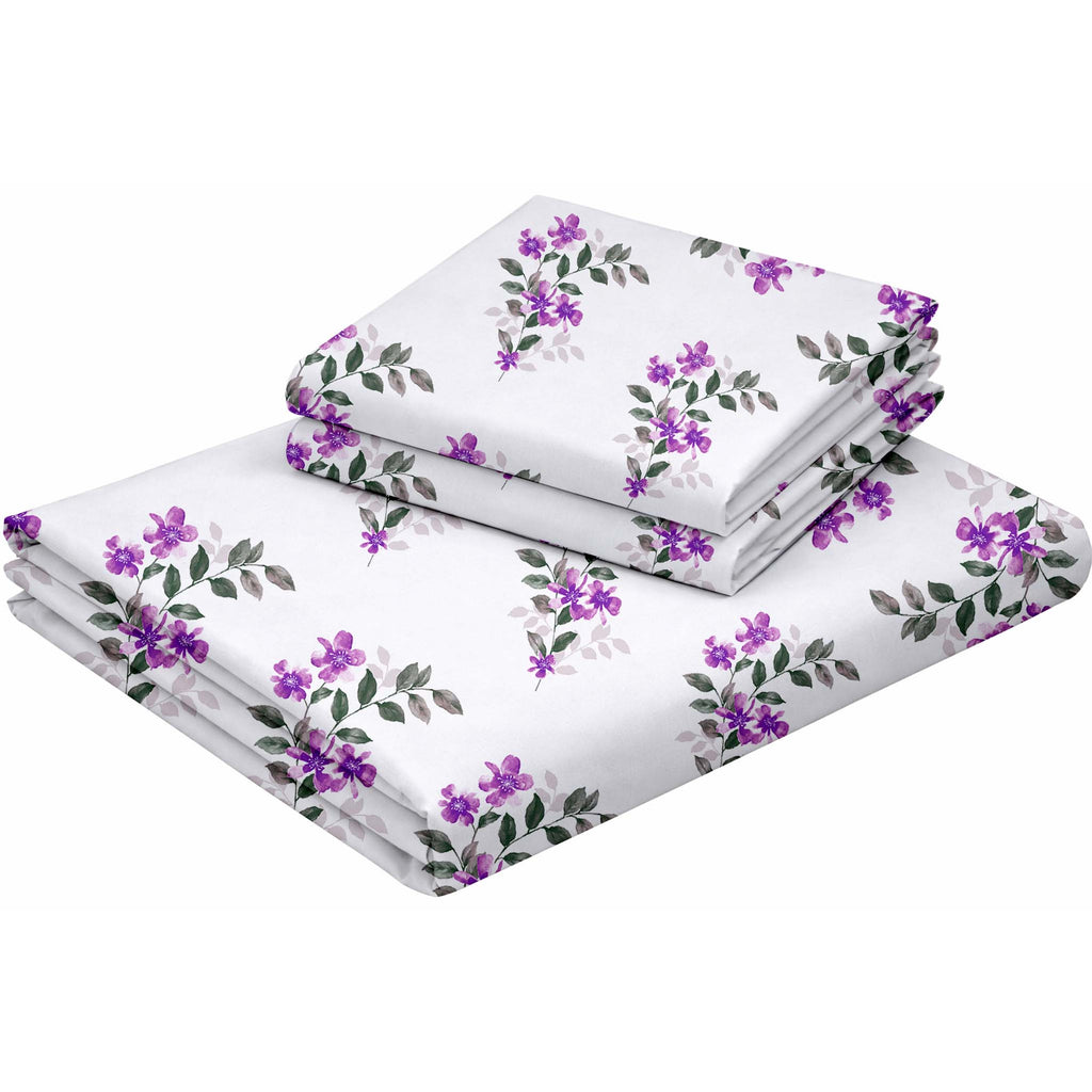 Raymond 100% Cotton Feel Bedsheets 200 TC for Double Bed King Size (108 x108 Inch) with 2 Large Size Pillow Covers | Soft & Breathable | Wrinkle-Free | Premium Printed Design Purple & Green