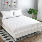 White Satin Stripe Fitted Bedsheets | Luxury Hotel Style Bedding