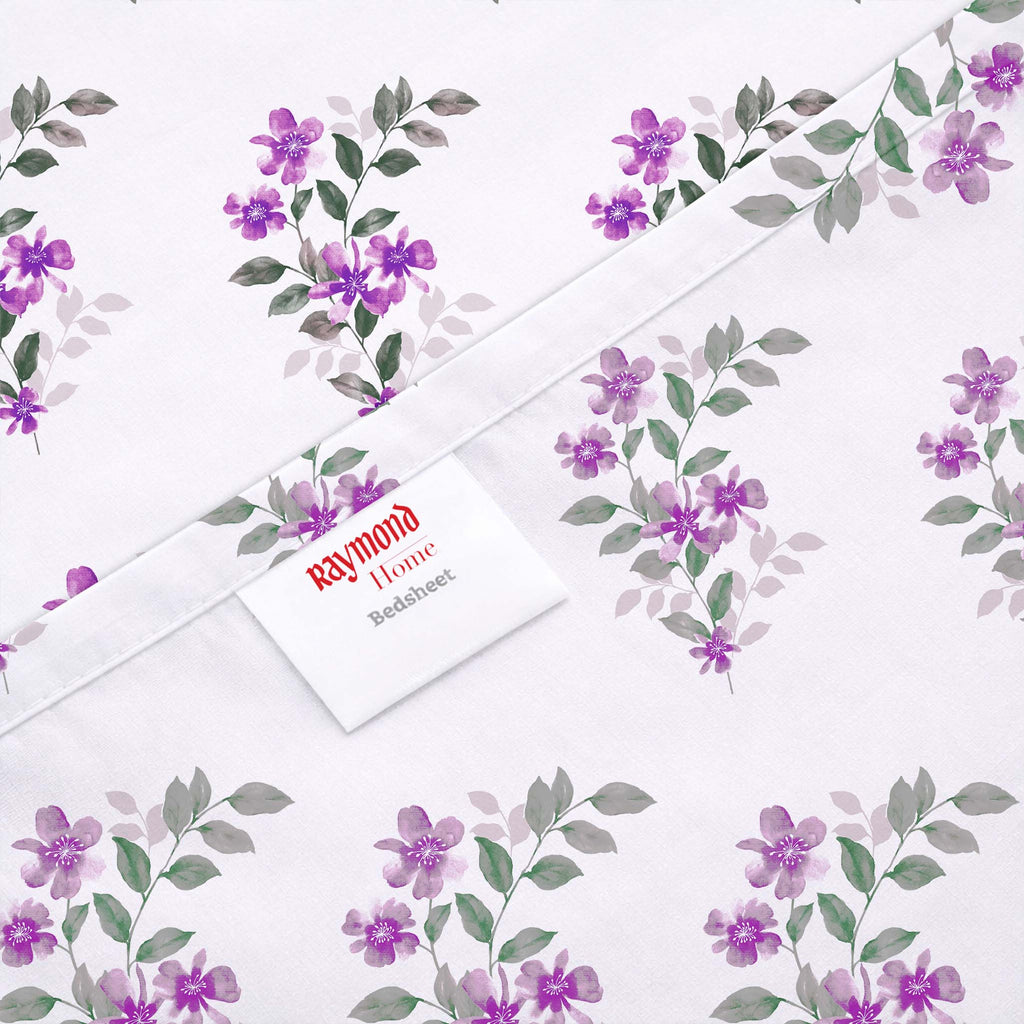 Raymond 100% Cotton Feel Bedsheets 200 TC for Double Bed King Size (108 x108 Inch) with 2 Large Size Pillow Covers | Soft & Breathable | Wrinkle-Free | Premium Printed Design Purple & Green