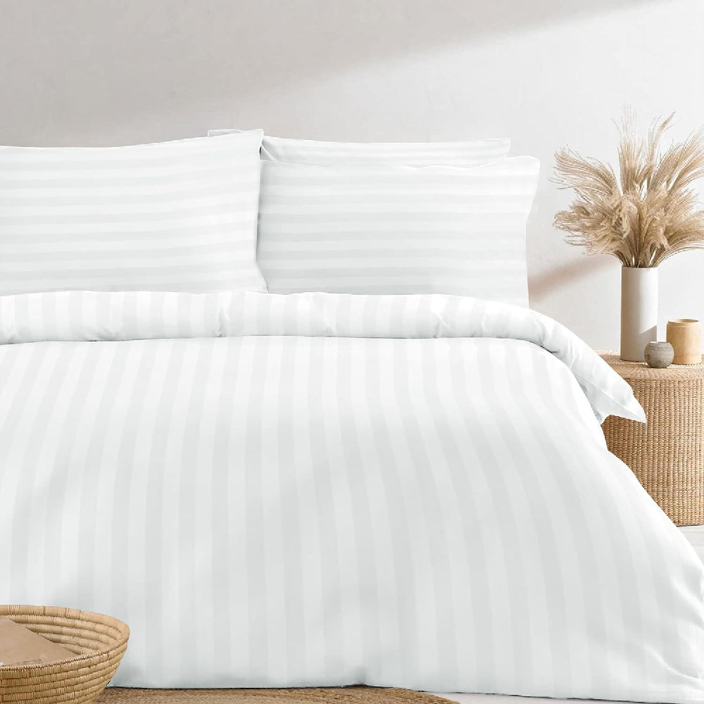 White Satin Stripe Duvet Cover | Luxury Hotel Style Bedding