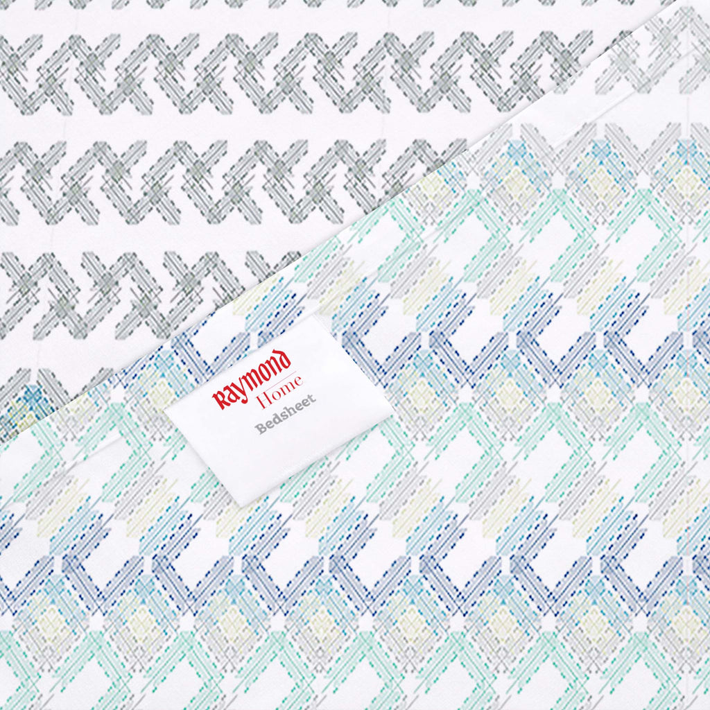 Raymond 100% Cotton Feel Bedsheets 200 TC for Double Bed King Size (108 x108 Inch) with 2 Large Size Pillow Covers | Soft and Breathable | Wrinkle-Free | Premium Printed Design Blue Leaf and White
