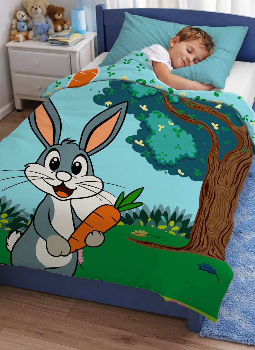 Kids Cartoon Print Reversible Dohar Soft Cotton Baby Blanket, 2-in-1 Double Sided Design, Lightweight Summer / AC Cotton Blanket for Babies, Toddlers & Kids | Breathable Blanket | 52"x73" Inches