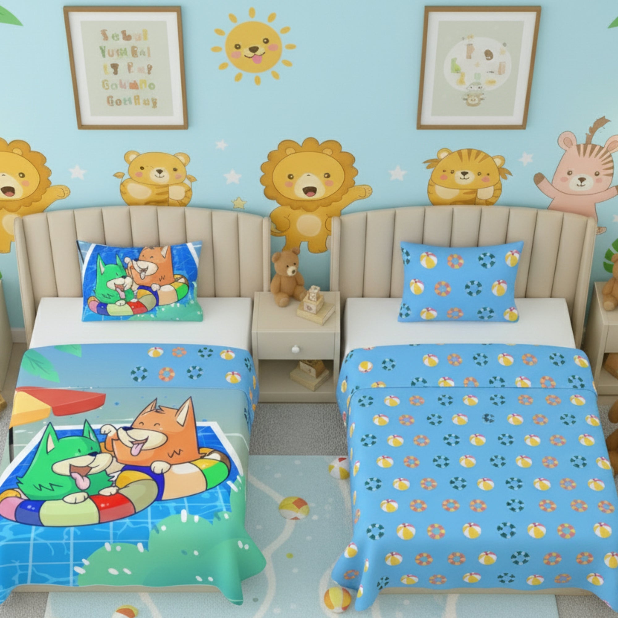 Kids Cartoon Print Reversible Dohar Soft Cotton Baby Blanket, 2-in-1 Double Sided Design, Lightweight Summer / AC Cotton Blanket for Babies, Toddlers & Kids | Breathable Blanket | 52"x73" Inches