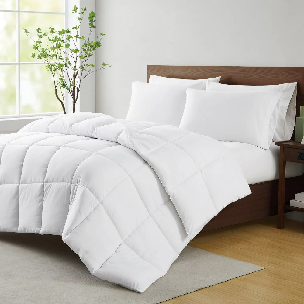 Micro Polyester Fibre Plain White Comforter | Soft, Lightweight & All-Season Bedding