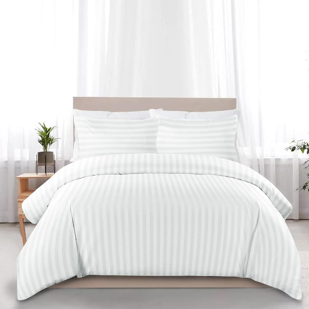 White Satin Stripe Duvet Cover | Luxury Hotel Style Bedding